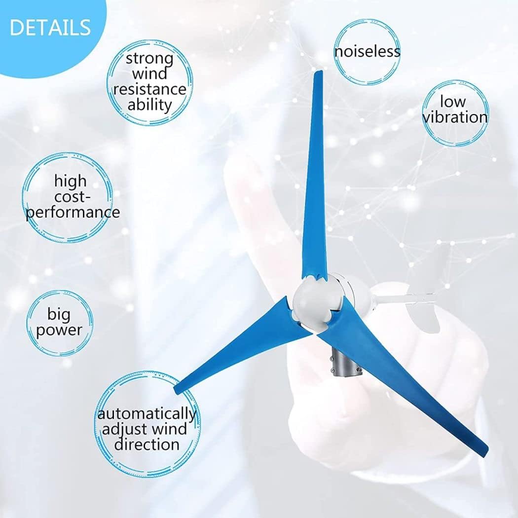 LiuSj JUnSt 10000W Wind Turbine Generator Kit, with Controlle 3 Blades Home Wind Turbines Kit for Home Camping(Blue)