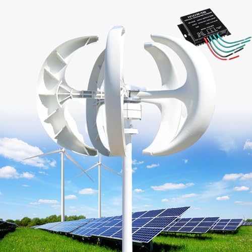 12000W Wind Turbine Generator - 12V/24V/48V/110V/220V, 5 Blade Vertical Wind Generator, 3 Phase AC Permanent Magnet, Complete Wind Turbine Kit with Controller for Hybrid Wind Solar Systems, White