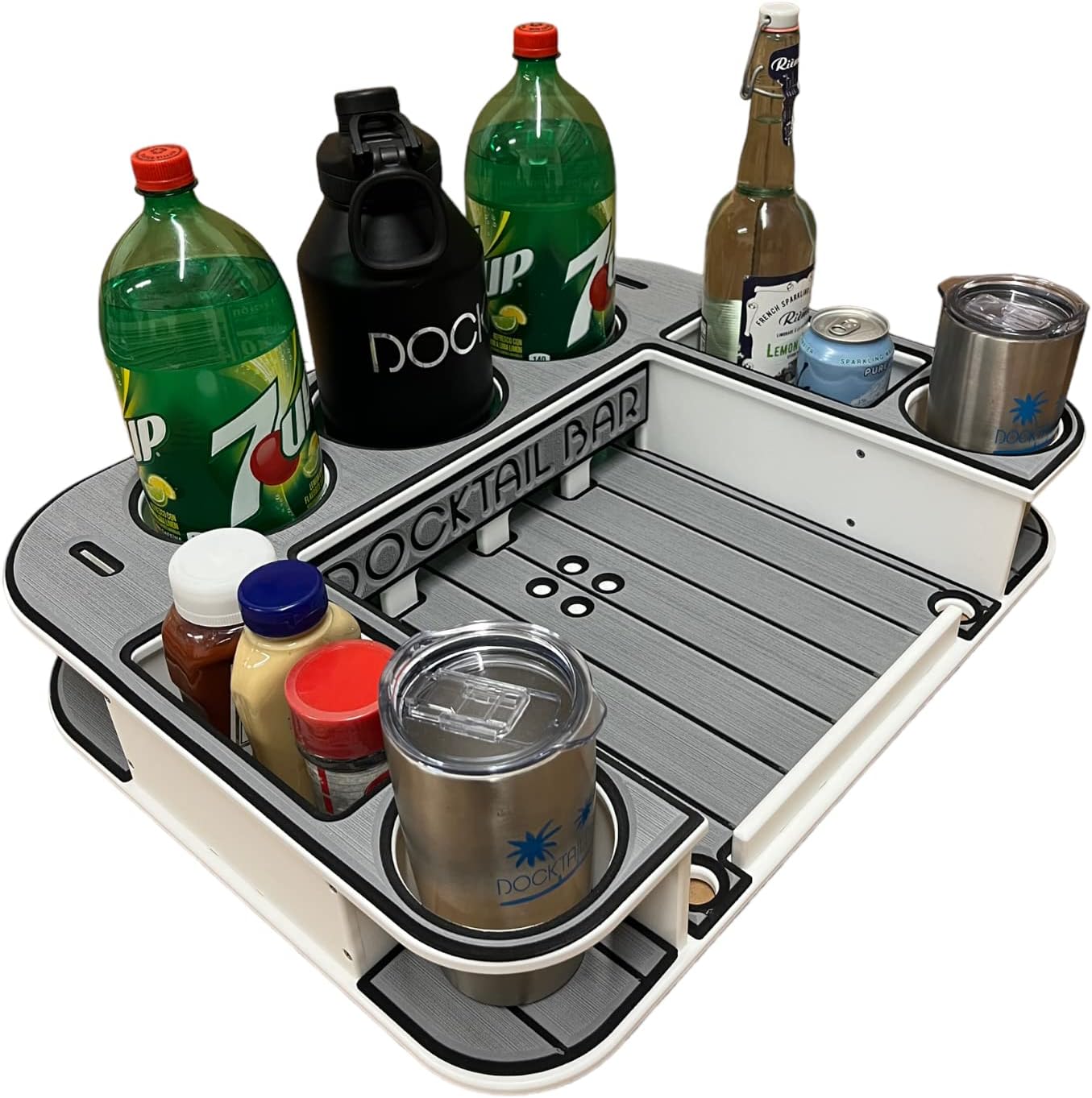 Docktail Butler Boat Table Caddy Organizer - Includes Rod Holder Mount | Portable Boat Table and Boat Bar, Marine Tables for Boats with Cup Holders, Boat Storage Accessories