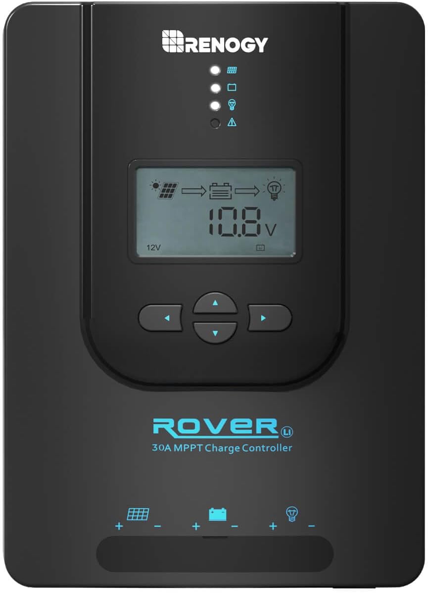 Rover 30A MPPT Solar Charge Controller & BT-2 Wireless Monitor - Auto-Adjust 12V/24V for Lithium/Gel/AGM Batteries + App Control, 6kV Surge Protection, Weatherproof