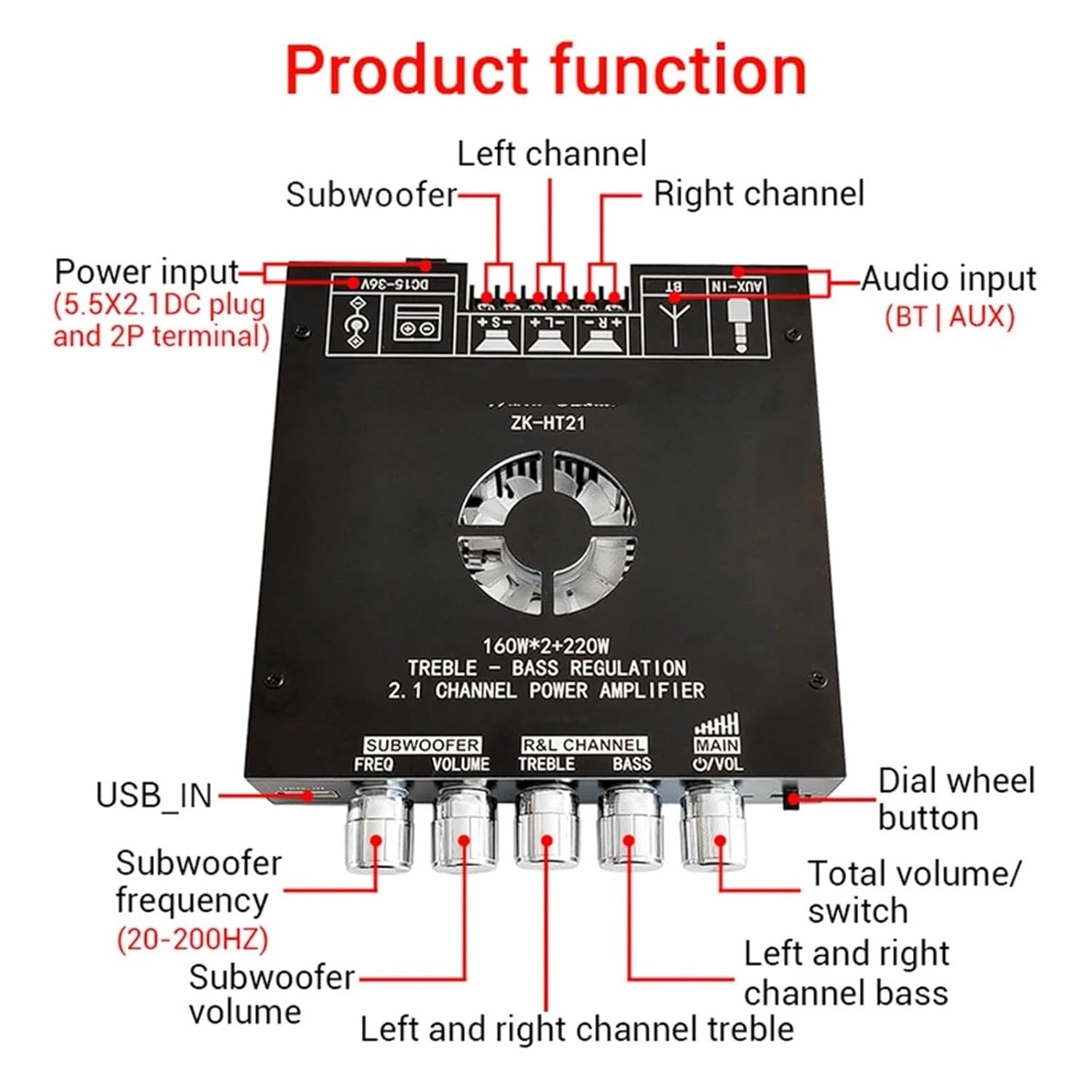 HT21 Digital Sound Amplifier Board 160W*2+200W 2.1 Channel Audio Power Amplifier Subwoofer AMP Module TDA7498E(Separate)