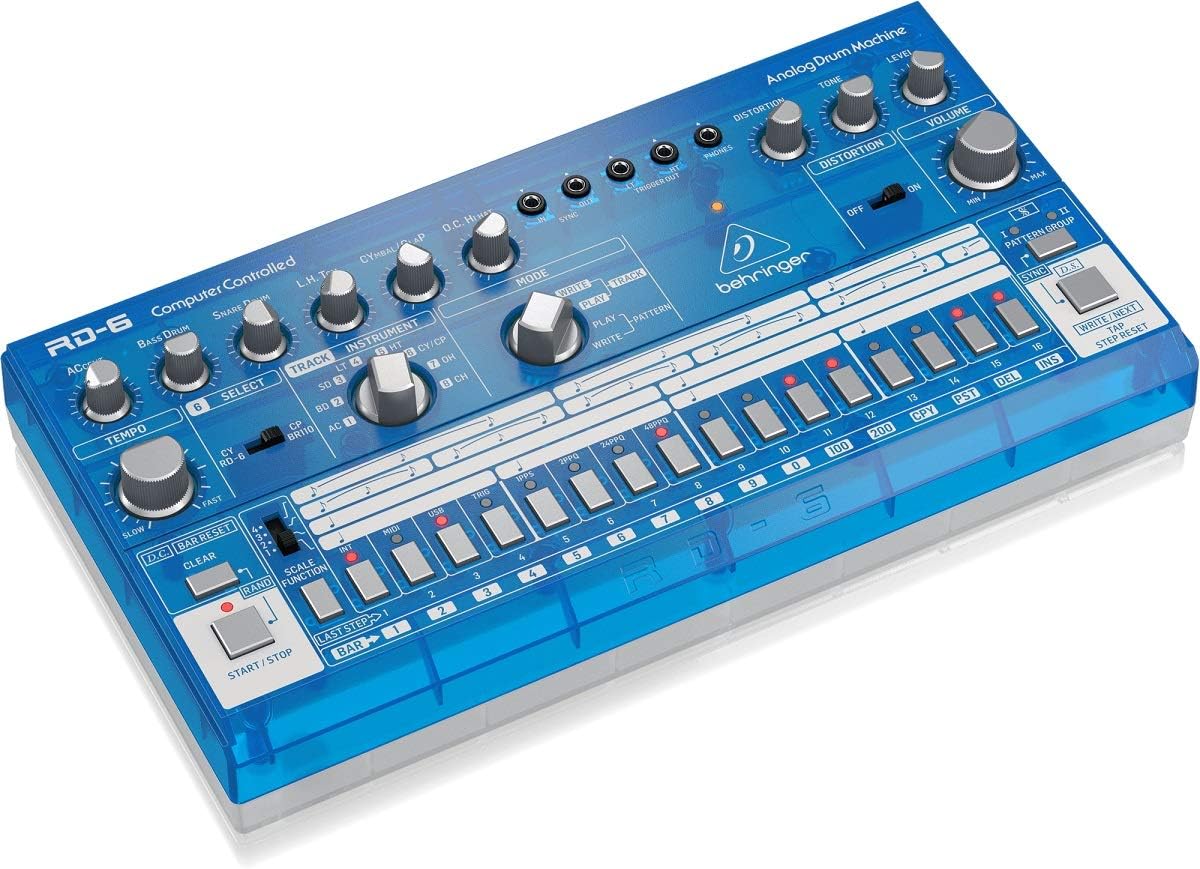 Behringer RHYTHM DESIGNER RD-6-BB Analog Drum Machine with 8 Drum Sounds, 64 Step Sequencer and Distortion Effects