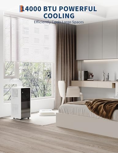 Portable Air Conditioner 14000 BTU - 3-In-1 AC Units Fast Cooling, Dehumidifying & Fan Functions, Ultra Quiet Operation with Remote Control & Window Kit, Ideal for Bedroom, Office & Living Room