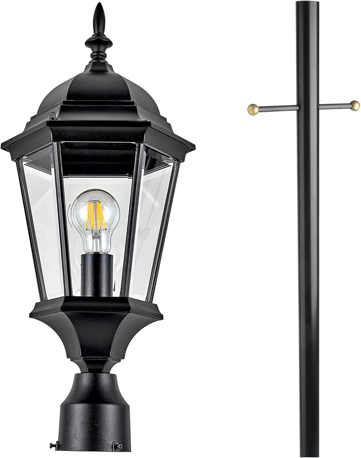 Design House Oak Creek Outdoor Post Light Fixture, Exterior Lamp Post Light, Black, Clear Glass, Includes Lamp Post, Cross Arm, 9.38 in W x 21.63 in H, 589853