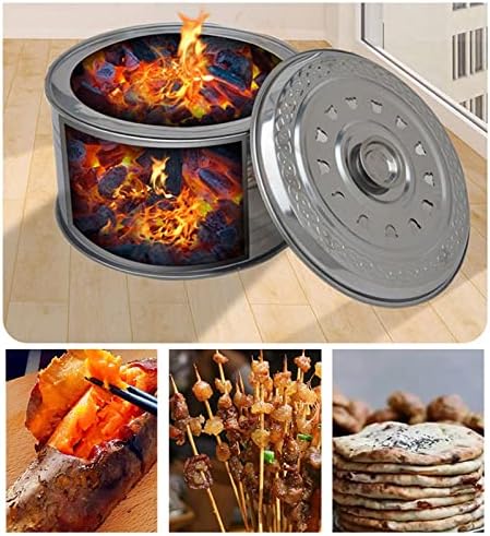 Camp Stoves Portable Camping Burner, Outdoor Fire Pits Wood Burning Small Charcoal Grill with Barbecue for Garden Patio Camping BBQ Brazier, Lightweight Fire Bowl with Handle, Easy to Carry