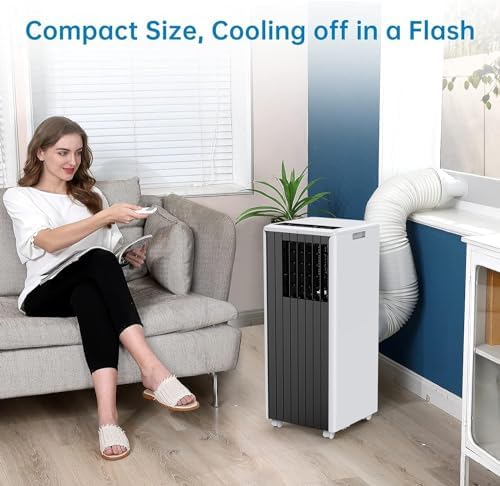 Portable Air Conditioner 8,000 BTUs - 3-in-1 AC Unit with Cooling, Fan, and Dehumidifier Modes, Quiet Operation, Remote Control, Window Installation Kit, Ideal for Small Rooms up to 350 Sq. Ft, Gray