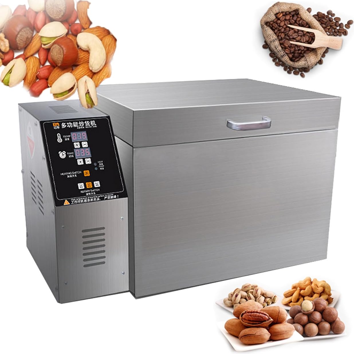 Electric Nut Roasting Machine,1800w Multifunctional Stainless Steel Nut Roasting Machine with 0-350℃&999 Minute Timer,For Baking Coffee,Chestnut, Peanuts,Grain,2000g