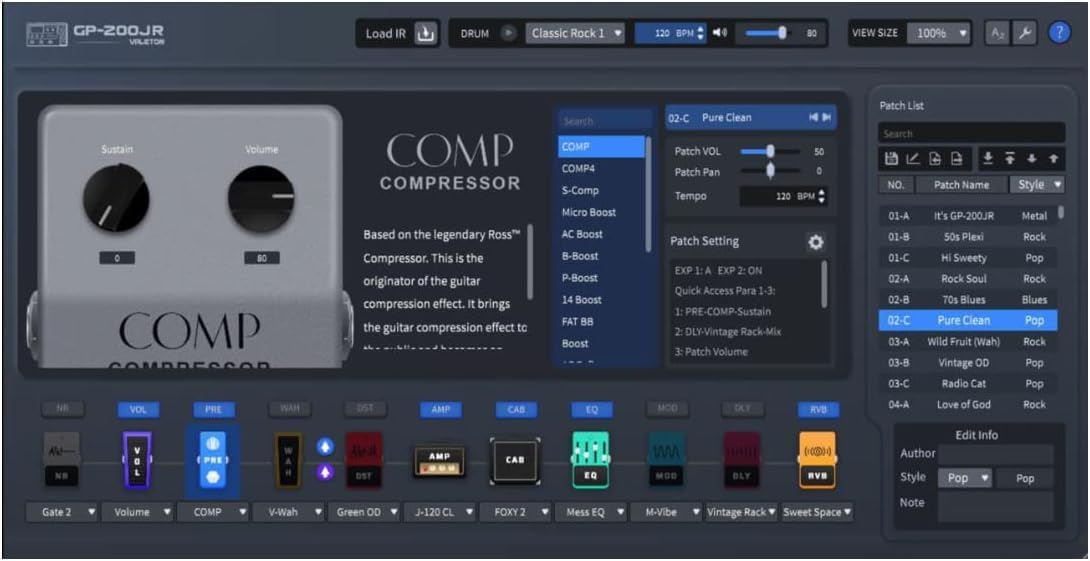 VALETON GP-200JR Multi Effects Processor Multi-Effects Pedal with Expression Pedal FX Loop MIDI I/O Guitar Bass Effects Pedal Amp Modeling IR Cabinets Simulation Stereo OTG USB Audio Interface