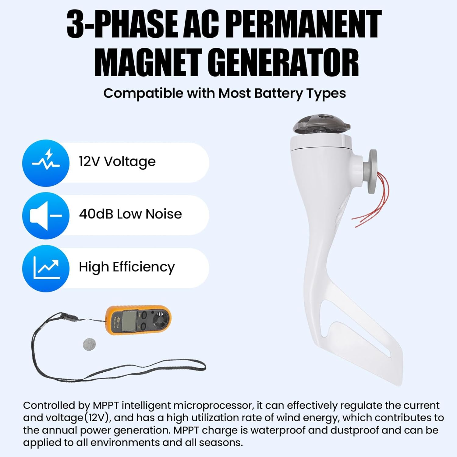 600W 12V Wind Turbine Generator, 8-Blade Wind Turbine Kit with Charge Controller & Anemometer, Windmill Generator Kit for Home, Farm, RVs, Boats