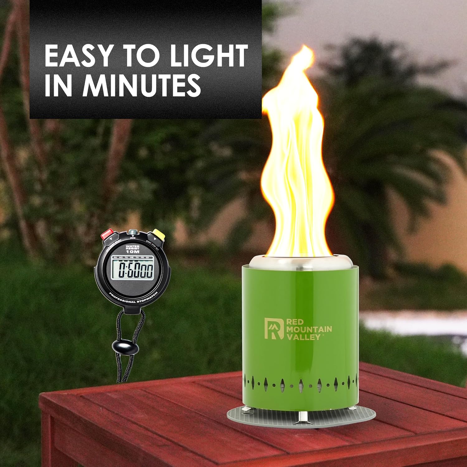 Red Mountain Valley 24'' Fire Pit with Green Tabletop Smokeless Fire Pit