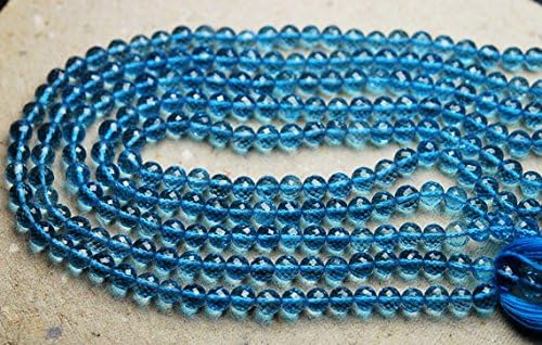 13 inch natural beads strand of 5.5-6mm faceted round swiss blue topaz gemstone beads for DIY jewelry - necklace, bracelet, earring, ring.