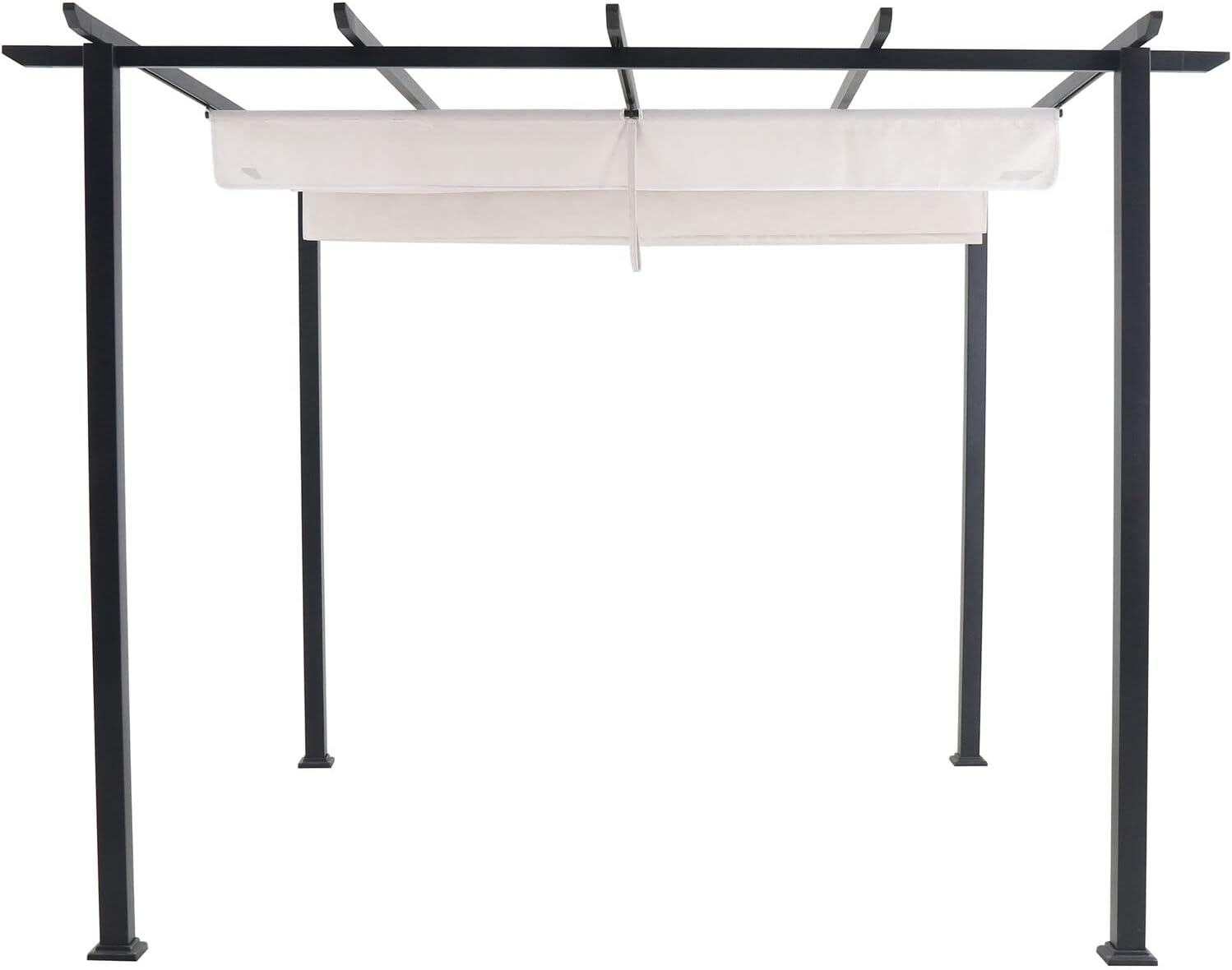 Hanover Reed Outdoor Pergola with Adjustable Sling Canopy in Gray, 9.8' D x 9.8' W x 7.6' H, Aluminum and Steel Weather Resistant Patio Pergola Gazebo