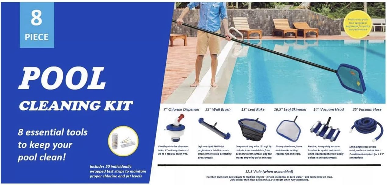 8-Piece Pool Cleaning Kit - Essential All-Season Tools