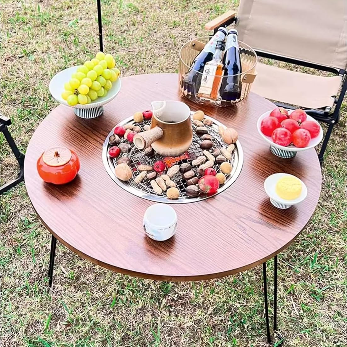 Portable Small Patio Table BBQ Table, Fireside Tea Table, Outdoor Wood-Burning fire Pit. Portable fire Pit is Suitable for All Seasons, Home, Outdoor Activities and Camping.