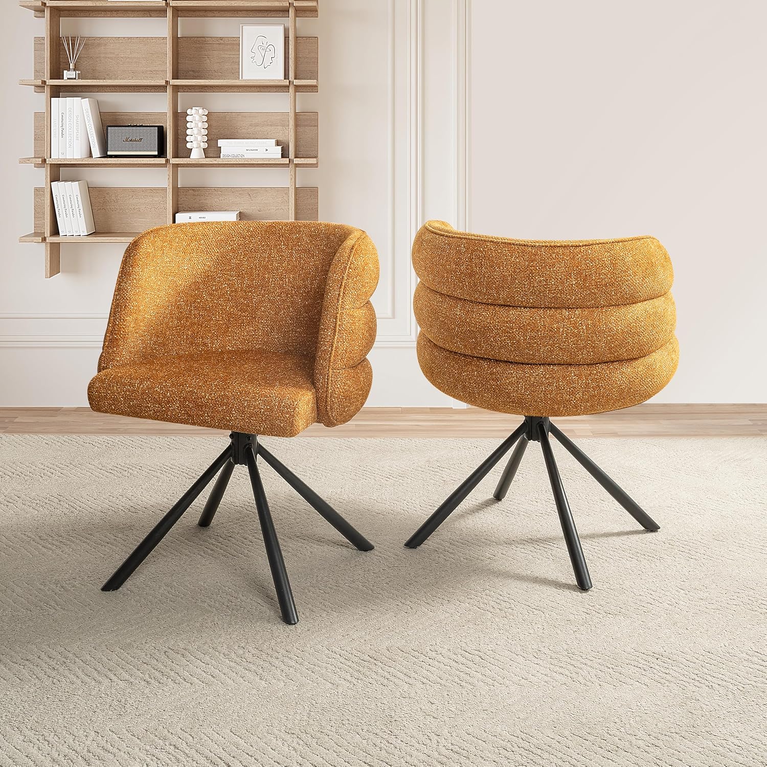 270° Swivel Home Office Desk Chairs Set of 2,Modern Dining Chairs, Upholstered Bedroom Chairs with Metal Base,Makeup Chair for Vanity, for Living Room, Bedroom,Study Room,Dining Room(Orange)