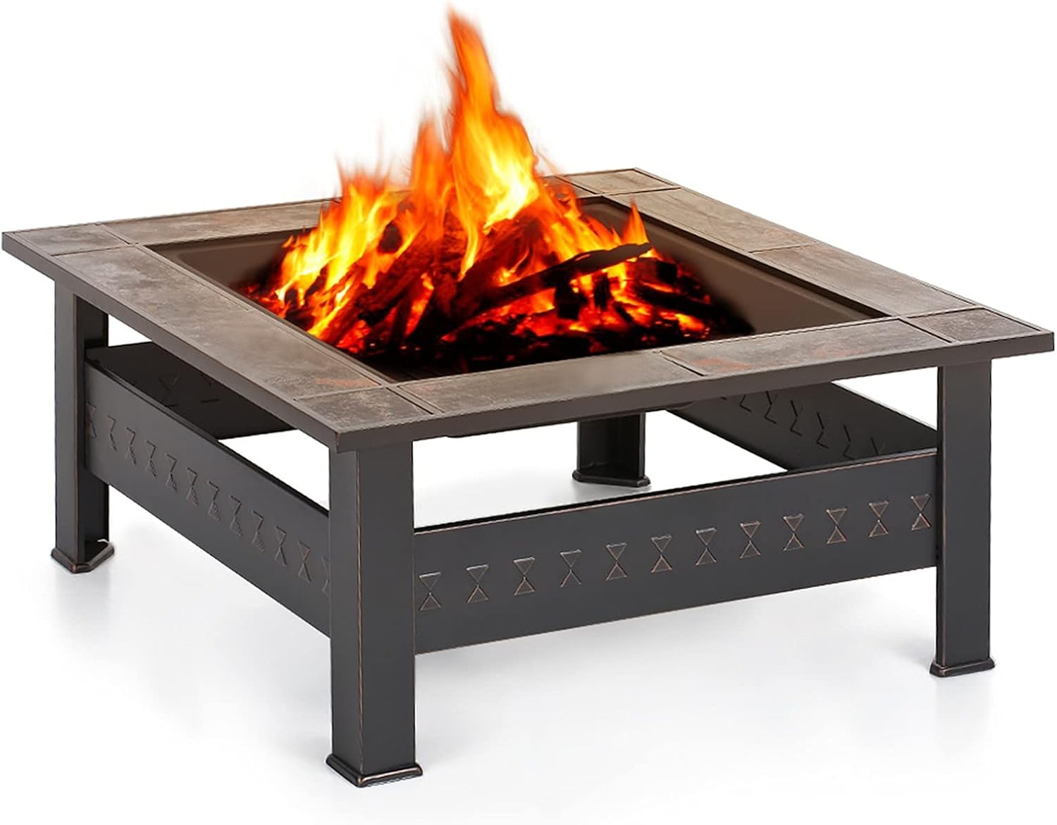 Outdoor Brazier Fire Pit with Backyard Outdoor Fireplace Table Grill Camping Stove Fire Pit BBQ Outdoor Courtyard (Color : Black Size : 81x81x46cm) (Bronze 81x81x35cm)