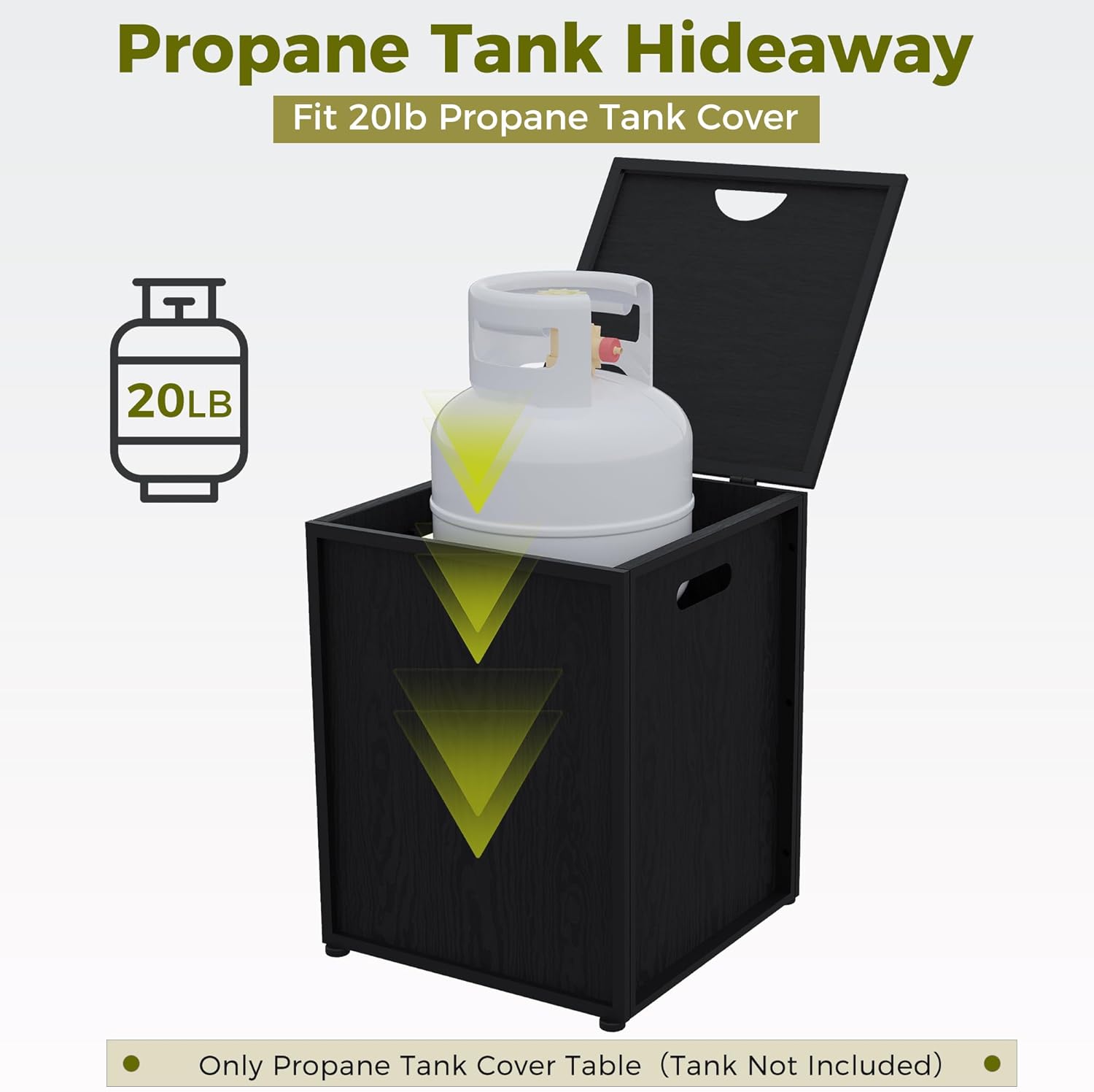 Propane Tank Cover Table 20lb, Propane Tank Storage Box with Portable Handle, Outdoor and Indoor Gas Cover Table for Fire Pit, Rust Prevetion, Waterpoof, Black Oak