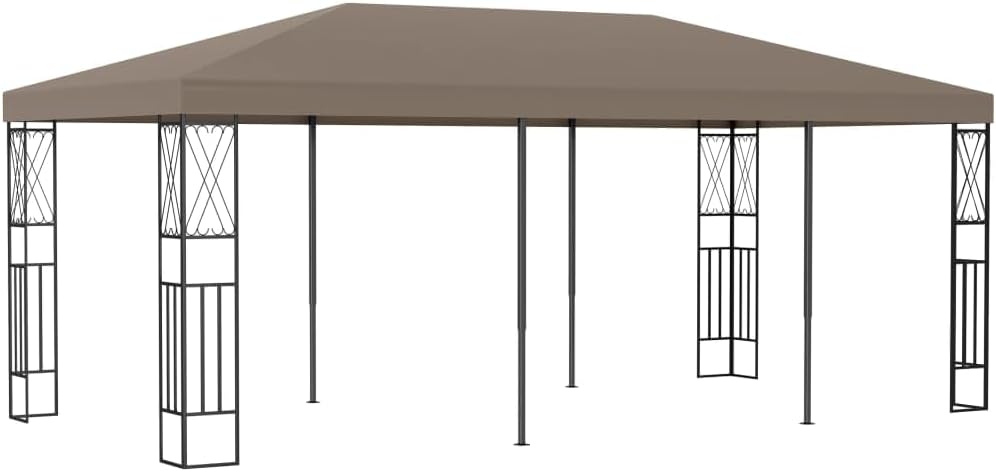 Durable Taupe Fabric Gazebo, 19.7 x 9.8 ft Steel Frame Outdoor Canopy for Backyard Gatherings, Garden Parties, Weather-Resistant Polyester Shade Outdoor Structures