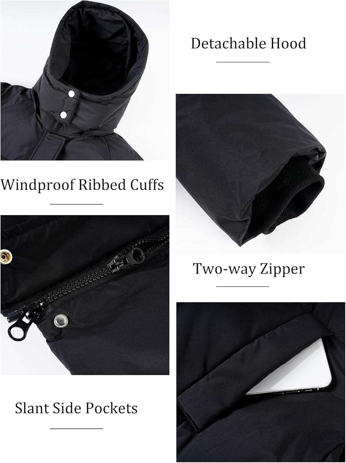 Flygo Long Winter Coats for Women Hooded Puffer Coat Jackets Thickened Midi Long Sleeve Zip Down Parka Outerwear