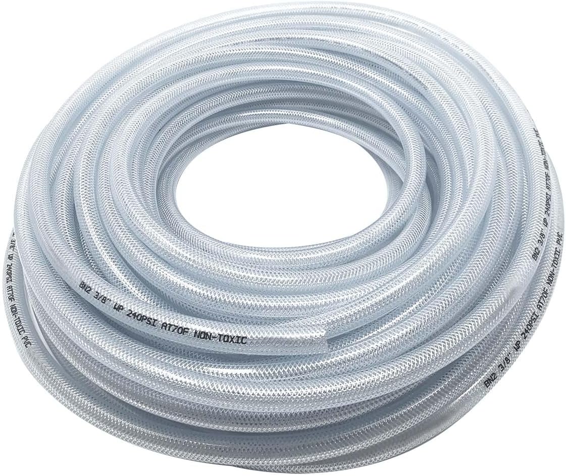Gloxco Clear Braided PVC Tubing, Food Grade, Heavy Duty Reinforced Hose, 3/8