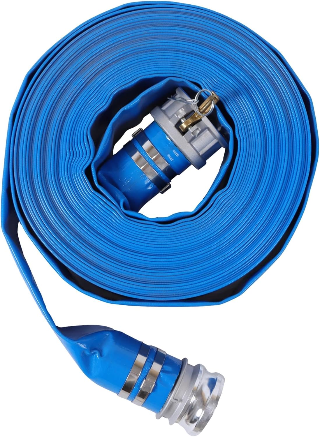 3 Inch * 100Ft PVC Irrigation Backwash Hose, Heavy-Duty Drainage Hose for Swimming Pools, with Two Aluminium Fittings, Blue