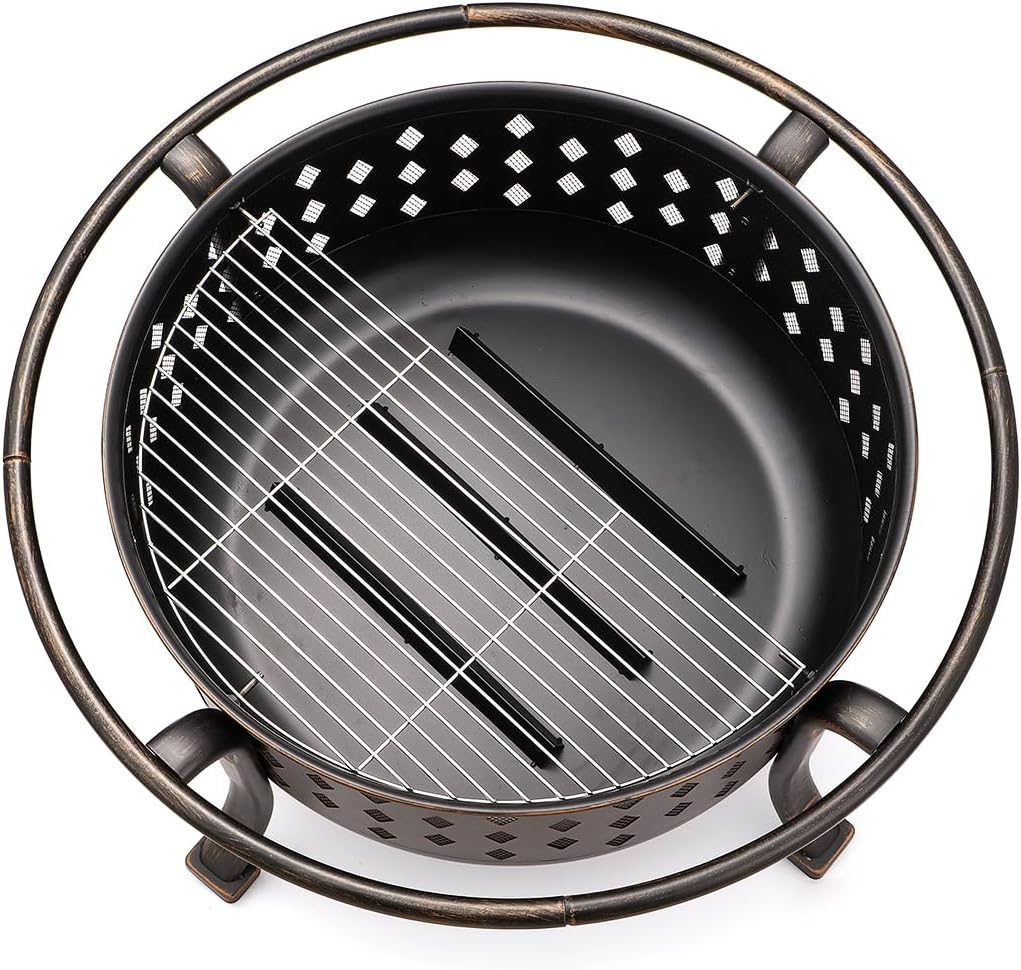 36 Inch Fire Pits for Outside Outdoor Wood Burning Firepit with BBQ Grate Large Heavy Duty Steel Firepit Bowl Bonfire Pit for Patio Backyard Garden Camping