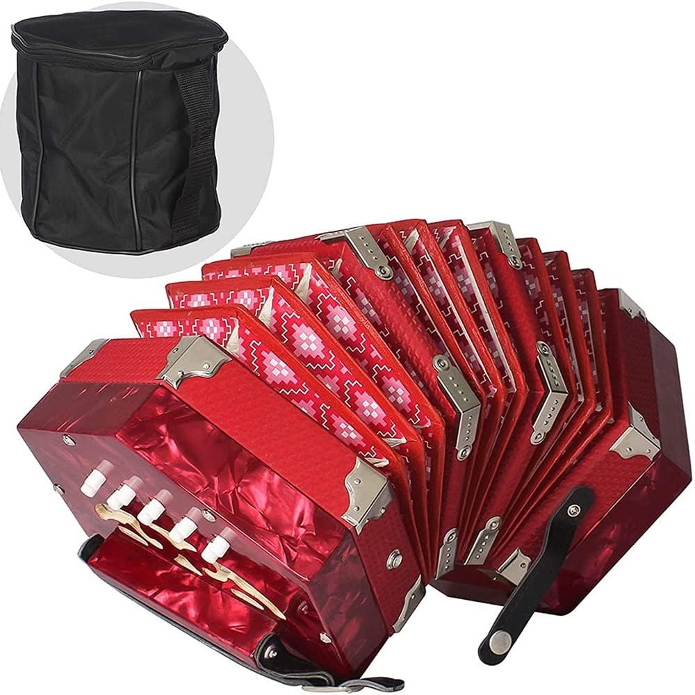 Professional Concertina, 20 Buttons Accordion With Adjustable Hand Strap And Carrying Bag, Beginner Musical Instrument For Daily Practice Stage Performance