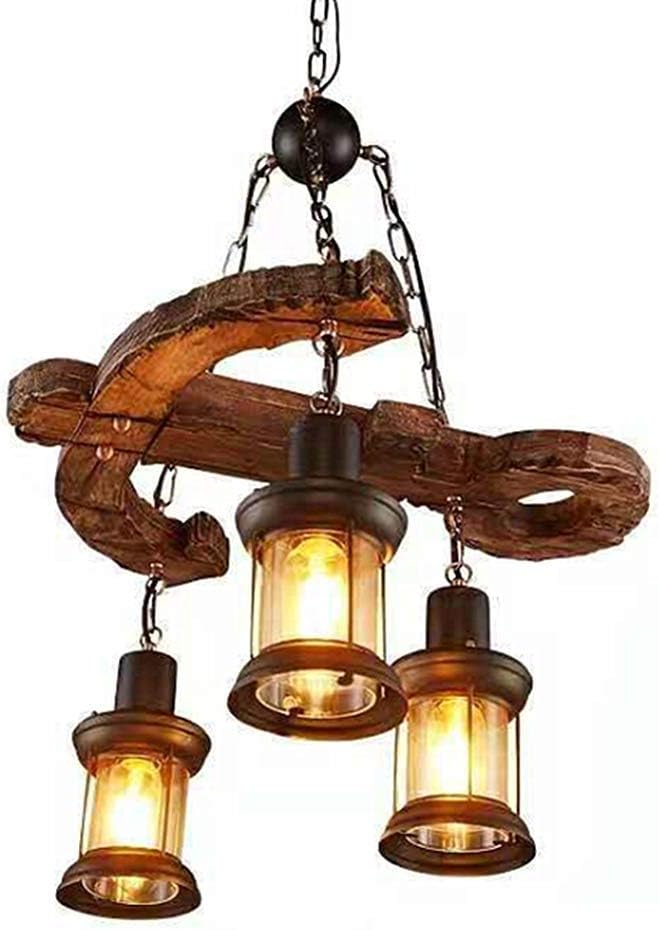LAKIQ Industrial Hanging Lantern Chandelier 3 Lights Loft Wooden Anchor Pendant Lighting Fixture for Kitchen Bar Restaurant