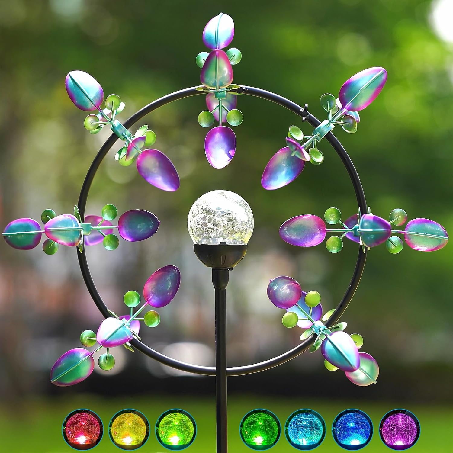 Large Solar Wind Spinner Outdoor, Metal Wind Sculpture Kinetic for Patio Garden Yard Decor, Gift for Family or Friends