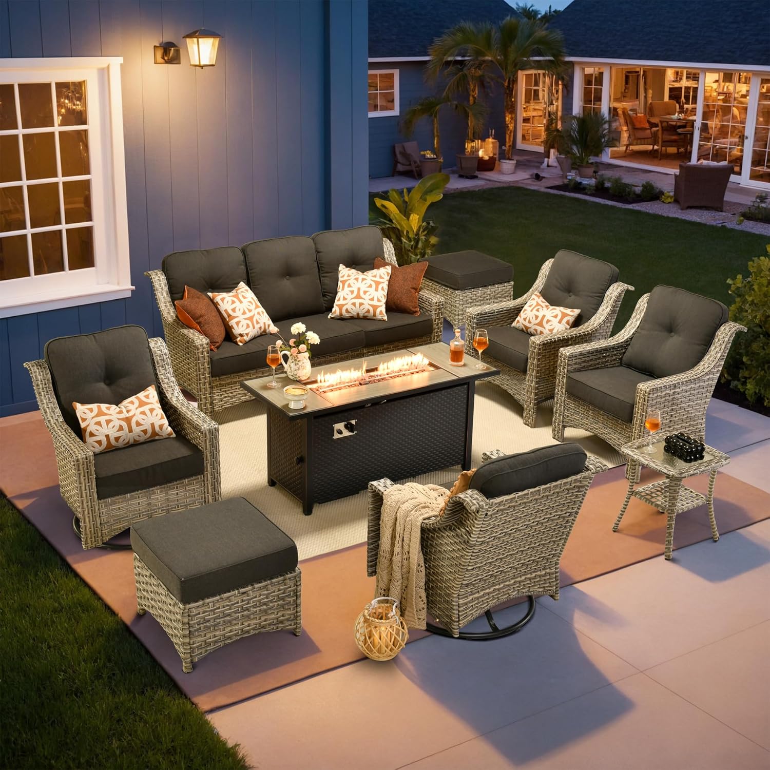 Outdoor 9 Pieces Coversation Set with 54