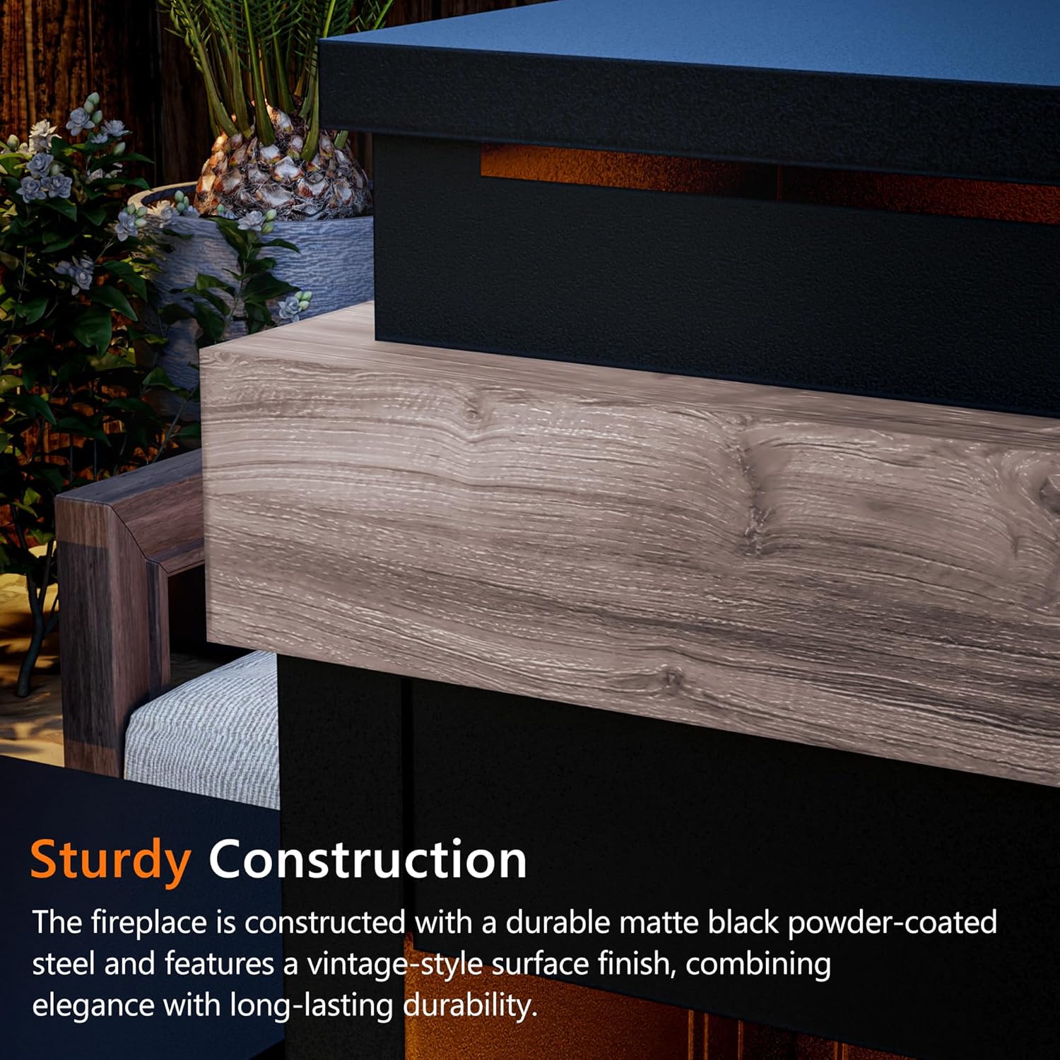 Outdoor Propane Fireplace w Tank Table, 50,000 BTU Gas Fire Pit with Ceramic Logs, Rain Cover, 35 Inch Steel Metal Smokeless Fireplace for Patio, Deck, CSA Certified (35 x 40 Inch)