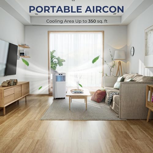 KOTEK Portable Air Conditioner, 10000 BTU Air Cooler for Rooms up to 350 Sq.Ft w/Dehumidifier & Fan, Sleep Mode, 24H Timer, Remote Control, Standing AC Unit for Bedroom (White)