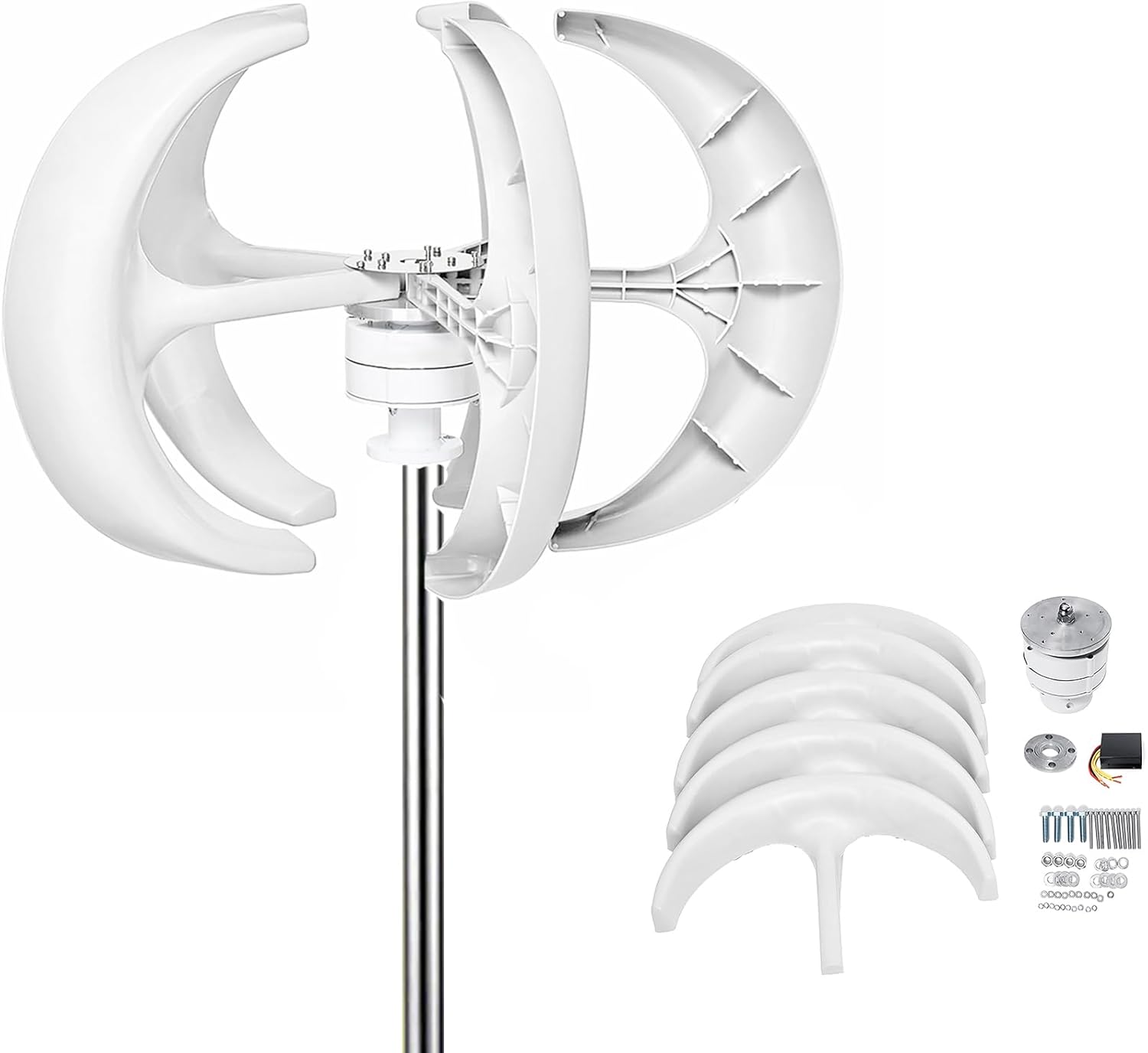 48V,HYZHANHONG 12V,Noiseless Wind Turbine Generator,10000W 12V 24V 48V 5 Blades Wind Turbine Motor with Charge Controller Wind Turbine Generator Kit (White)