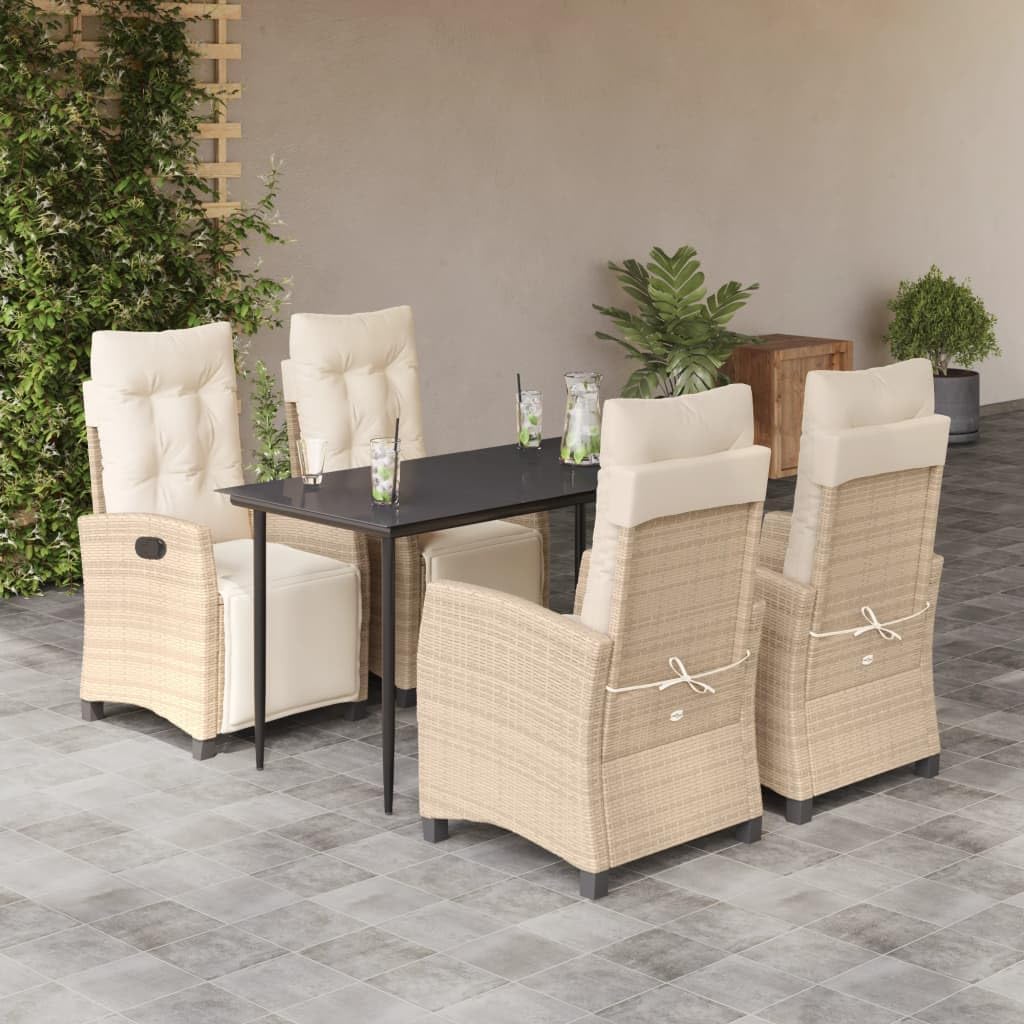 Furniture Sets 5 Piece Patio Dining Set with Cushions Beige Poly Rattan,Versatile Garden Dining Set: Comfort and Style for Outdoor Living Garden Conversation Sets