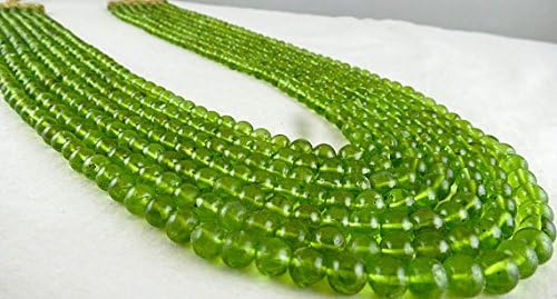 7 Line Natural PERIDOT ROUND BEADS String Necklace 18 INCH 5-7.5mm