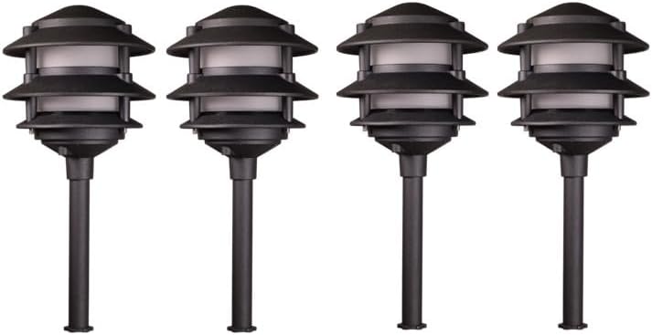 BestPro Lighting Outdoor Landscape Lighting 4PK Pathway Lights Low Voltage 20 Watt Halogen12VAC Landscape Lights 2700K Warm White Easy to Install Pagoda Fixture