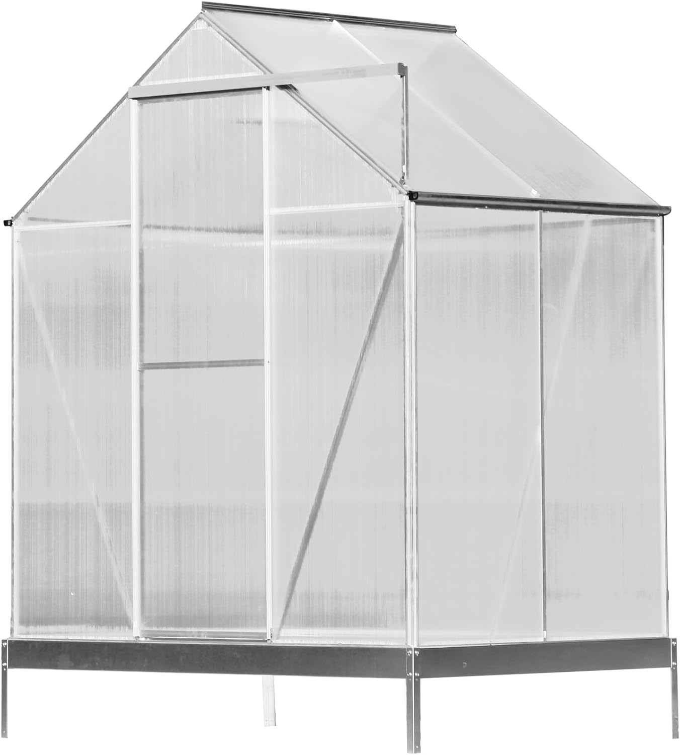Waterproof Polycarbonate Greenhouse,Heavy Duty Outdoor Aluminum Walk-in Green House Kit with Rain Gutter,Convenient Sliding Door,Rooftop Ventilation,for Backyard Garden,6.3'x4.2'x7',Silver