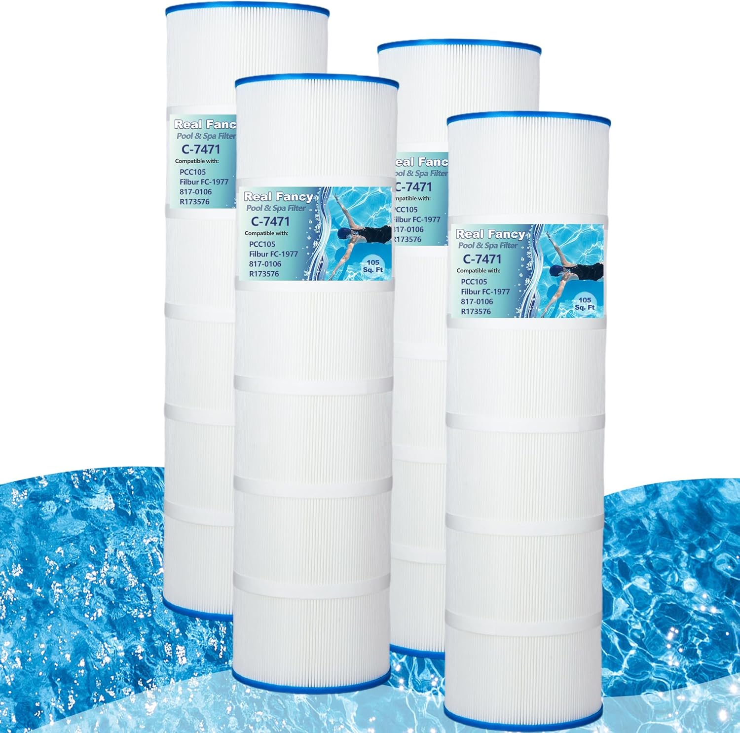PCC105-PAK4 Swimming Pool Filter Replaces PCC105, Pentair CCP420, R173576, Unicel C-7471, Filbur FC-1977, 178584, 817-0106, 105 Sq. Ft. 4 Pack