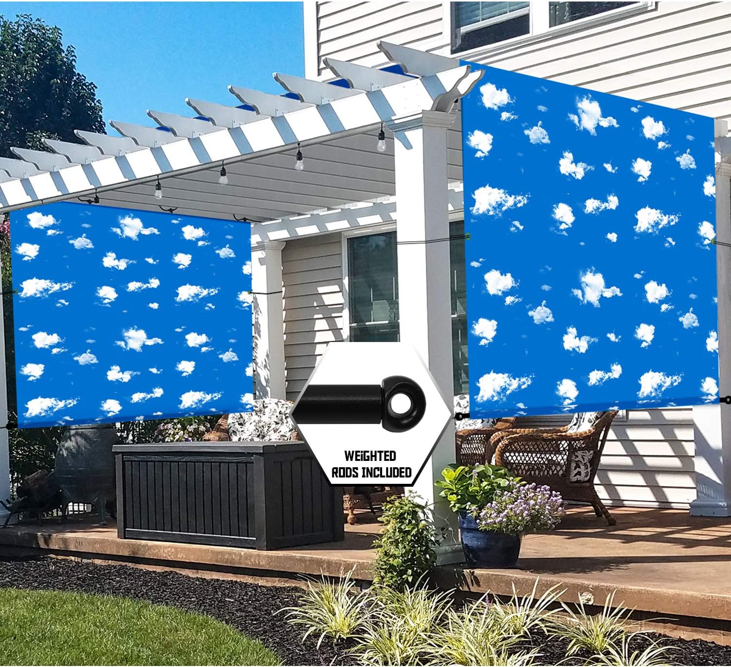 TANG 14' x 38' Outdoor Universal Pergola Replacement Cover Canopy Waterproof Sun Shade Panel Shade Screen with Grommets Weight Rods for Patio Backyard Blue Sky
