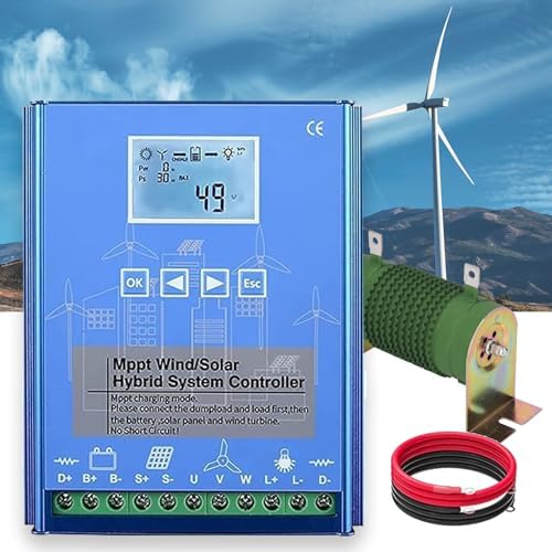 2000W Wind Solar Hybrid Charge Controller, MPPT Auto 12V/24V/48V, Wind Turbine & Solar Panel Compatible, LCD Display, Free Dump Load for Efficient Power Management