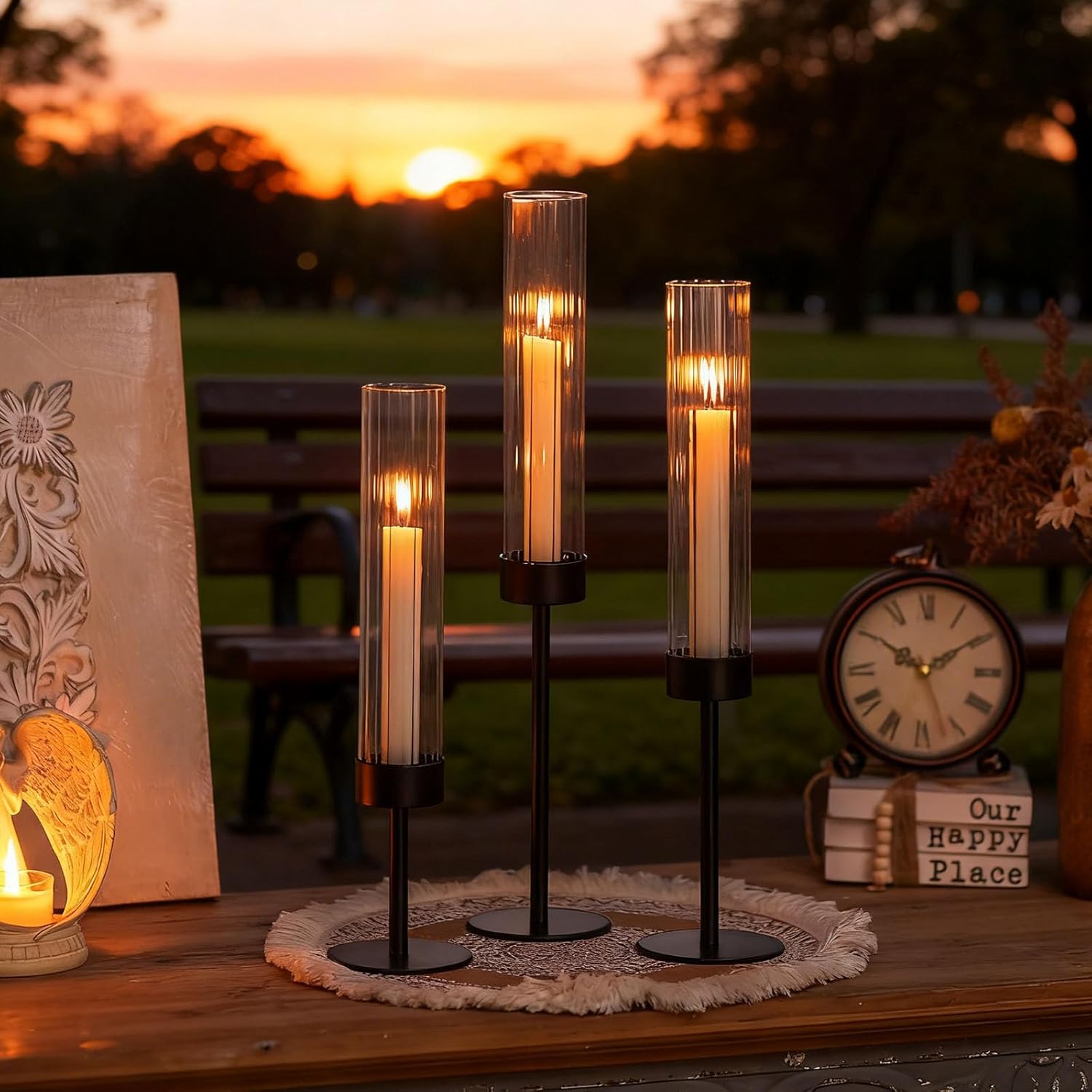 Strong Iron Flame Possessors Set of 3 Rough Glass Insulated Plan for Firepit Wrap Dining Table Deck Possessors for Home Deck