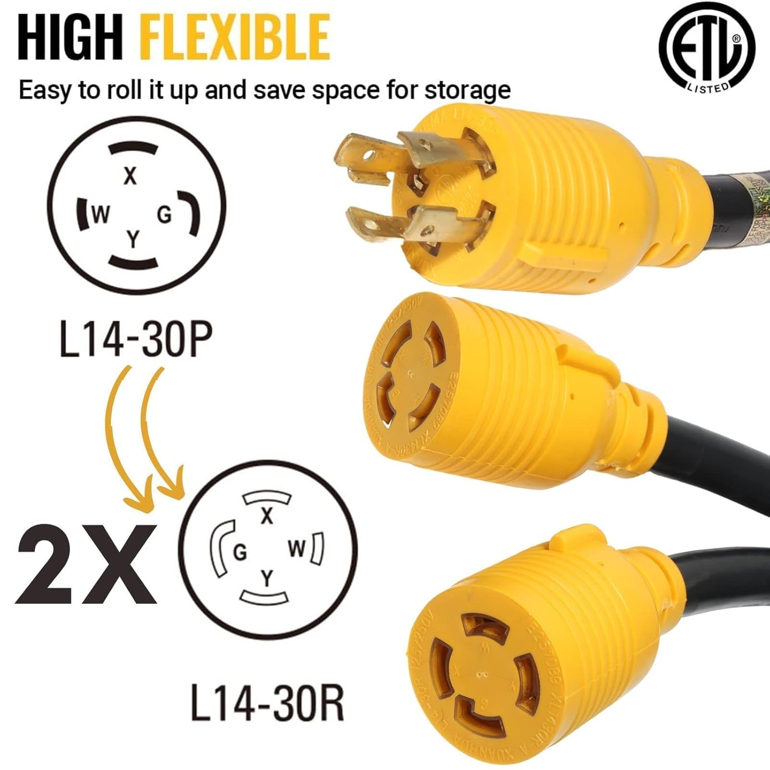 MECMO - Generator Splitter 4-Prong L14-30P Male to (2) L14-30R Female Y Adapter Cord +14-50P to L14-30R Generator Transfer Switch Adapter