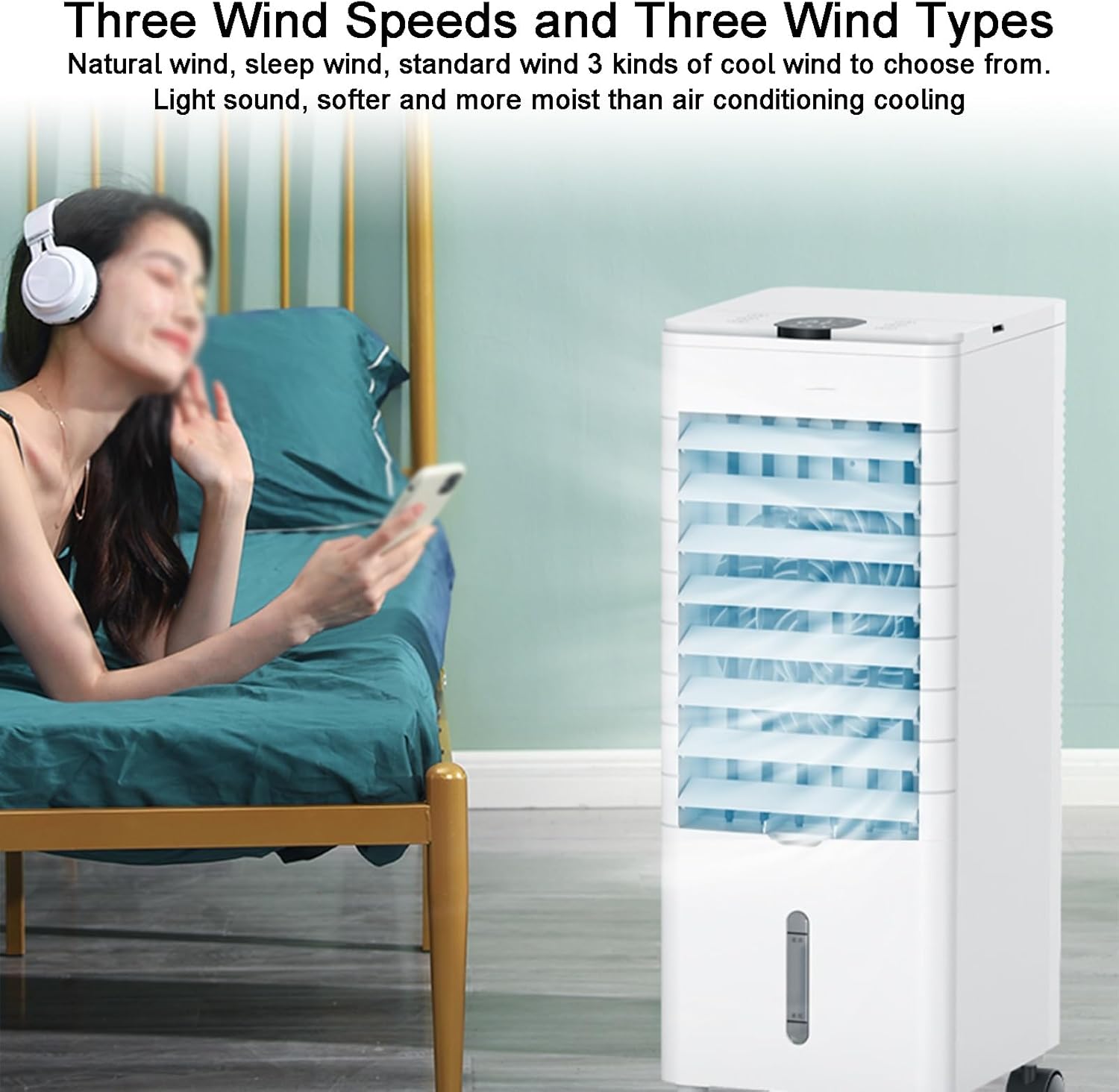 Evaporative Cooler, Portable Air Conditioners, can be Scheduled, with Handle, 3 Speeds, with Ice Curtain and 4L/2bal Water Tank, for Home Office