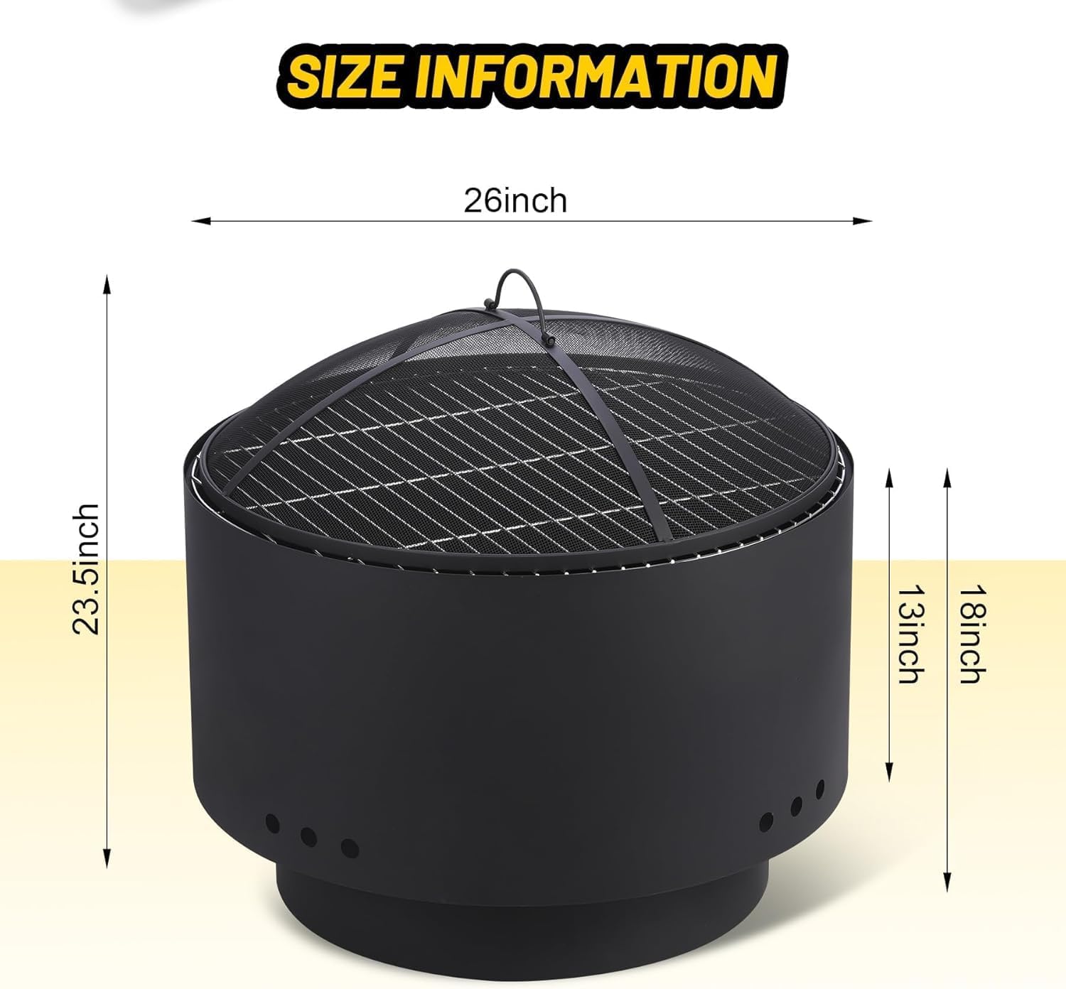 Outdoor Fire Pit with Grill Grate, Wood Burning Fire Bowl for Backyard & Patio, Fireproof Mesh Cover, Stable Burning, Multi-Fuel Design for Warmth and Casual Grilling