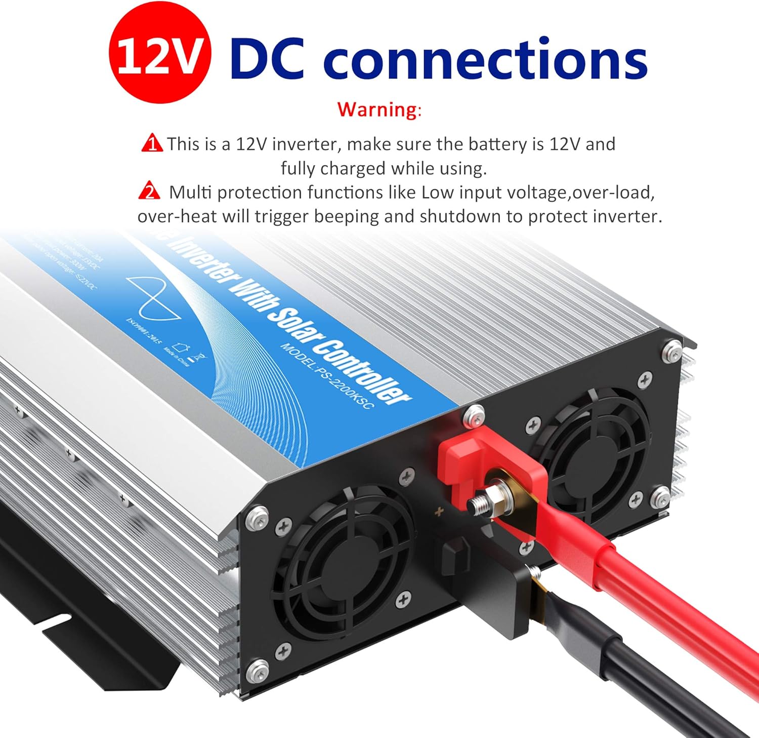 2200Watt Pure Sine Wave Solar Power Inverter with 20A Solar Charger Controller PWM and Wired Remote for Solar Setup RVs Camper Truck