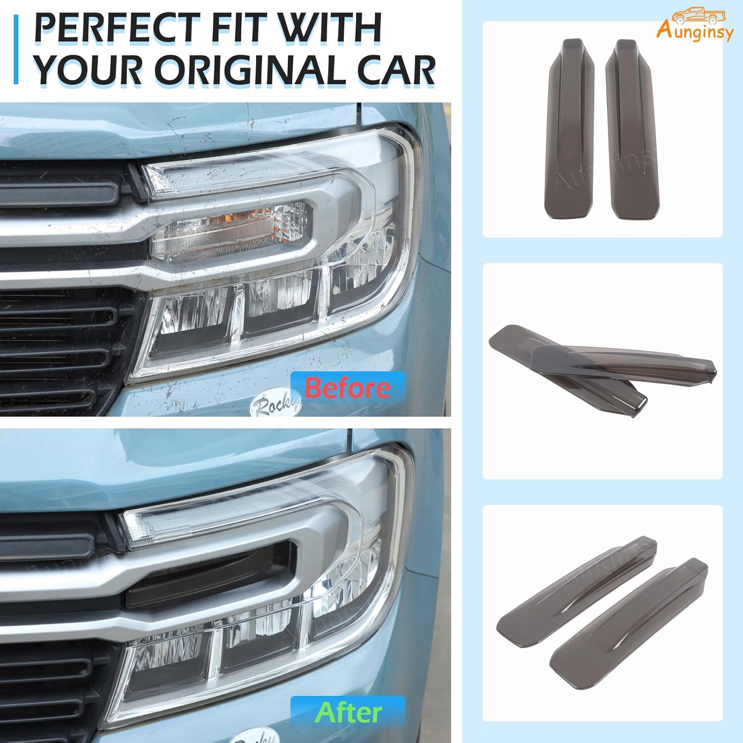 Car Front Turn Signal Light Len Cover Trim Compatible with Ford Maverick 2022-2024 Front Bumper Headlight Lamp Cover Shell Shade Smoked Black Dual Flashing Signal Parking Light Frame Bezel Accessories