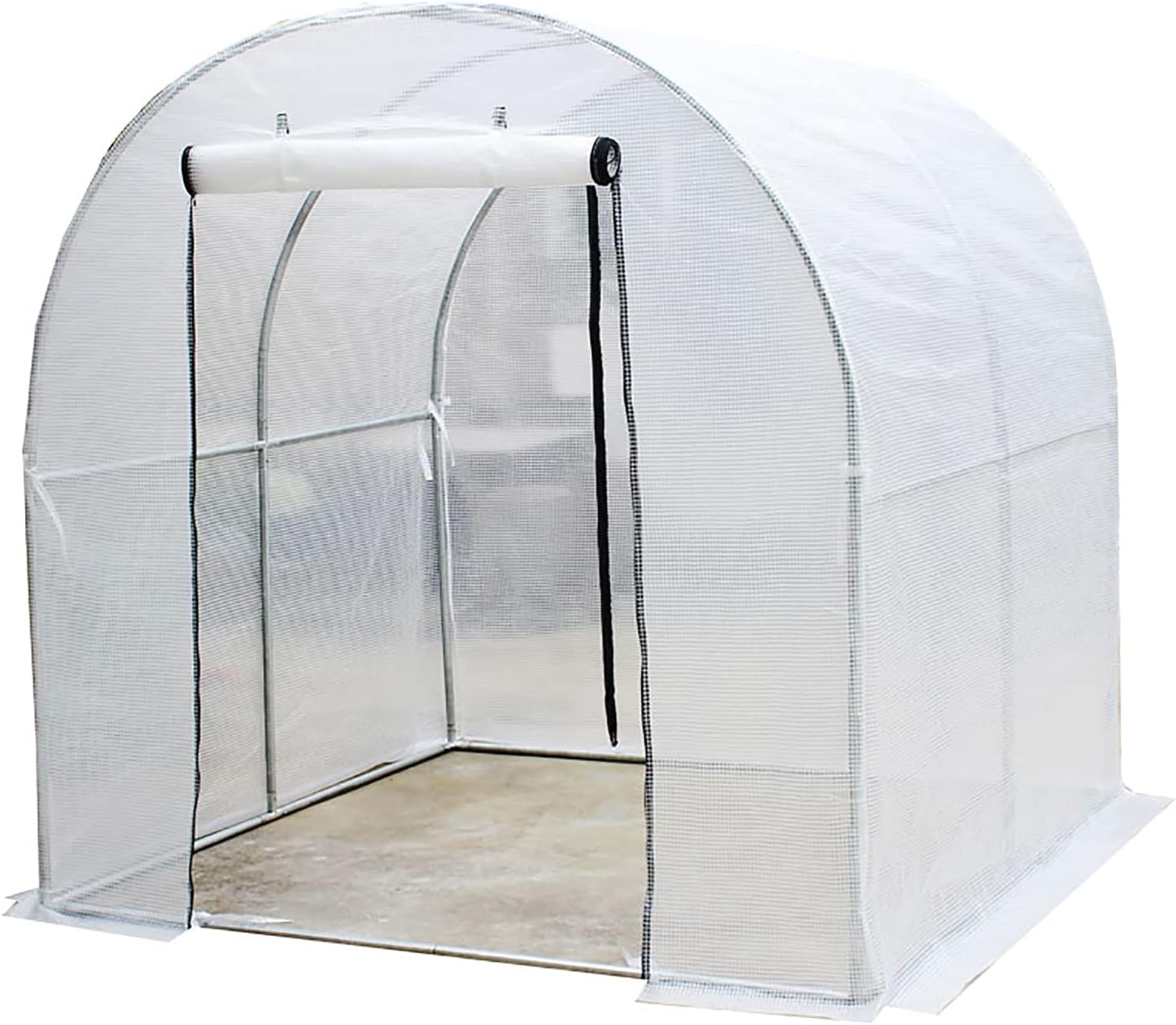 Walk-in Greenhouse Flower Stand with White PE Cover, Outdoor Balcony Gardening Rack with Roll-up Door, for Garden Plant Tomato(2.6mx1.5mx2m)