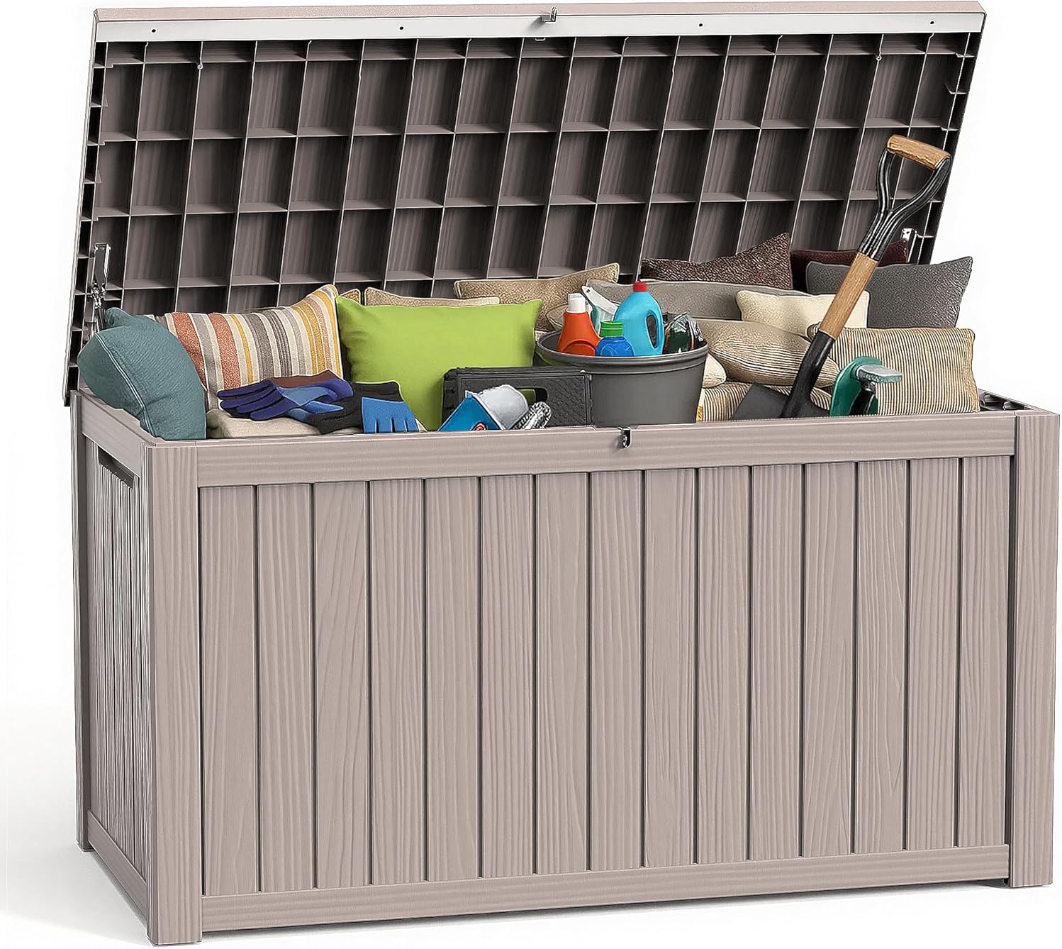 ROJIK Outdoor Storage Housing Deck Box-Waterproof Patio Furniture,Garden Tools,Cushions,Pool Accessories Storage Waterproof Resin Box with Capacity (180 Gal & Grey)