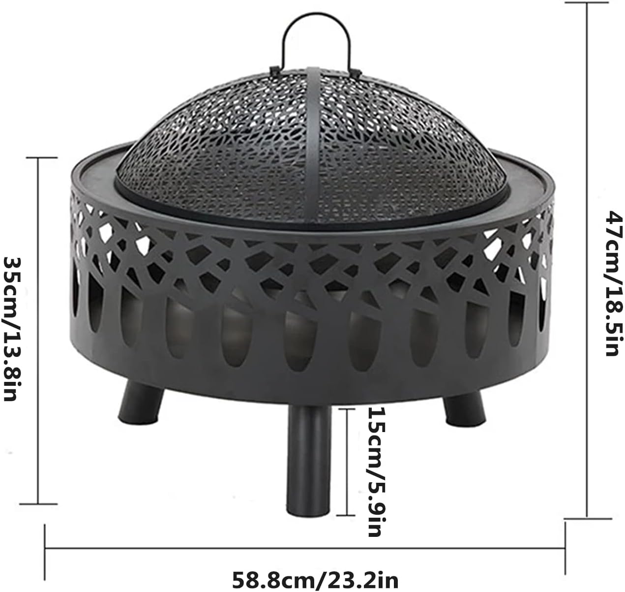 Fire Pit for Garden, Large Fire Pit Brazier with BBQ Grill and Mesh Spark Guard Steel Fire Bowl, for Garden, Patio Outdoor Use