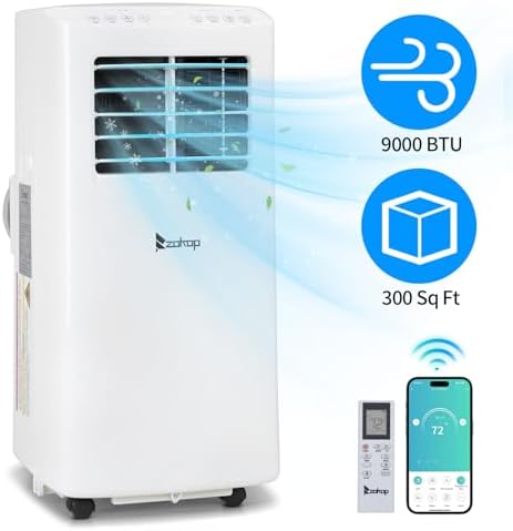 Winado Portable Air Conditioners 9000 BTU for Room Up to 300 Sq.Ft, 3-in-1 WiFi Portable AC Units with Remote Control/24Hrs Timer/Smart Memory, Air Cooler for Garage/Office/Bedroom